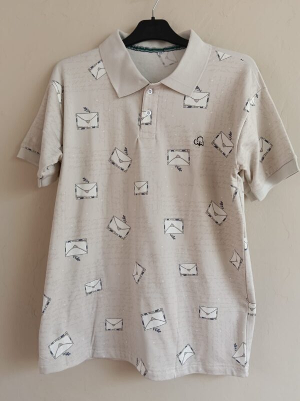 Printed AOP and striped collar T-shirt