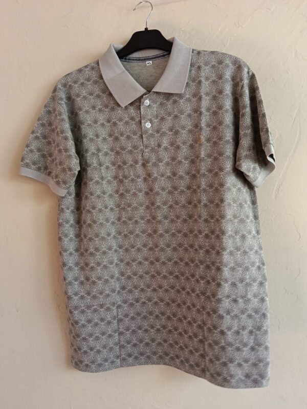 Printed AOP and striped collar T-shirt