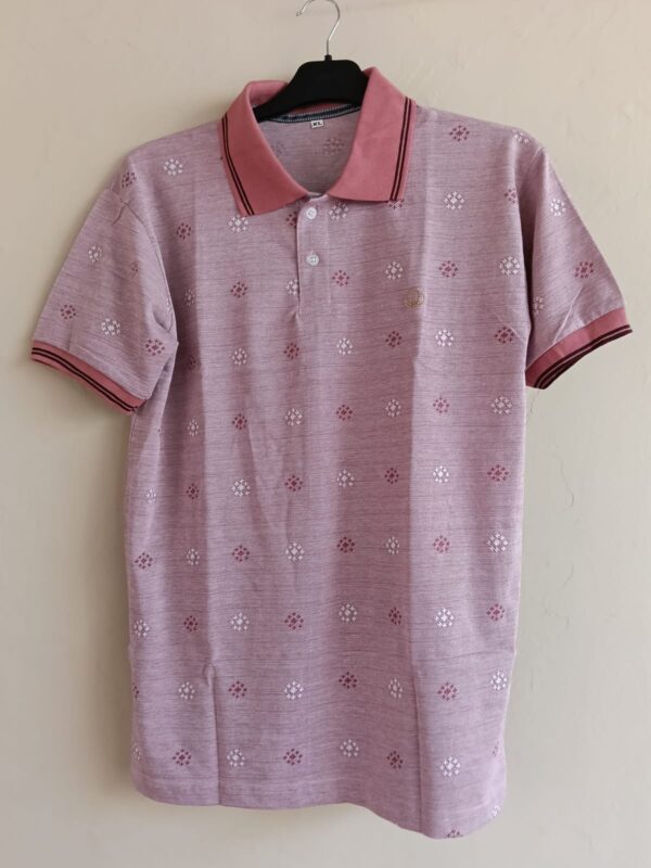 Printed AOP and striped collar T-shirt